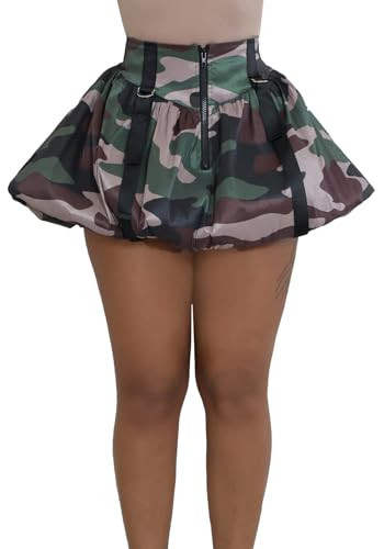 Women Camo Bubble Skirt Sexy Mini A Line Elastic High Waisted Satin Skirts Night Club Party | Amazon (US)