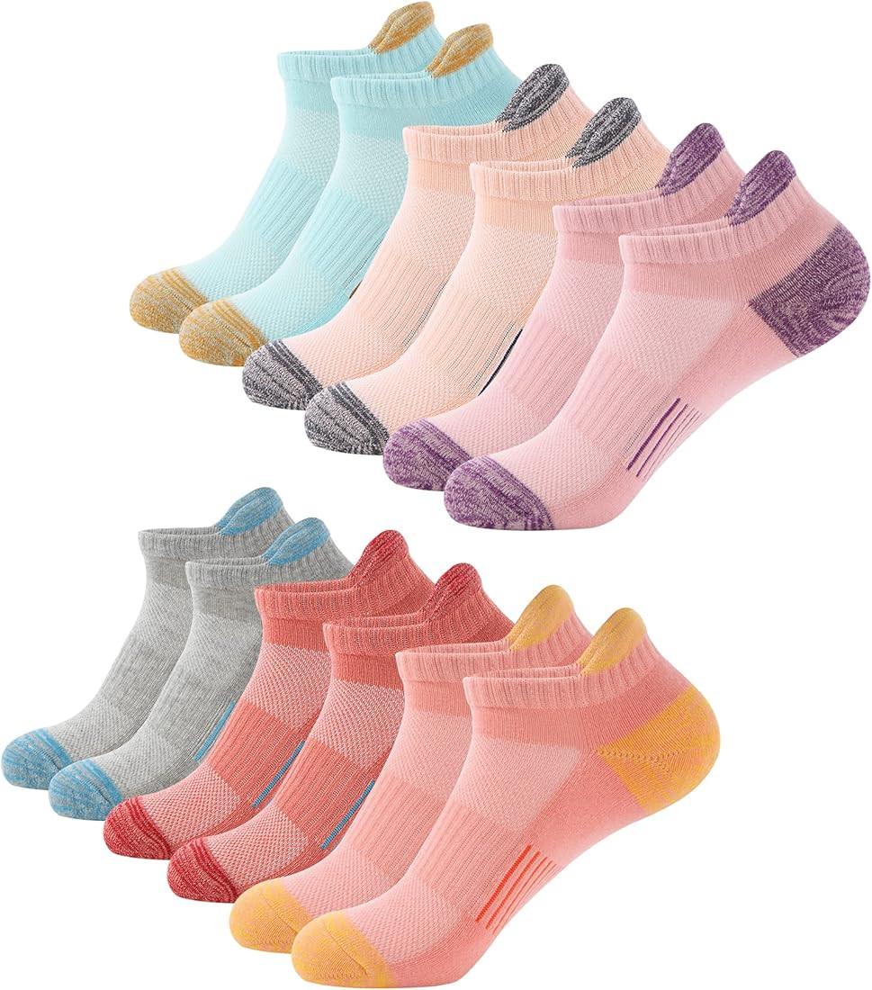 Running Ankle Socks for Women Athletic Cotton Cushioned 5-6 Pairs Workout No Show Socks Women | Amazon (US)