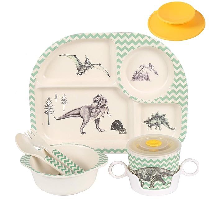 shopwithgreen 7Pcs/Set Bamboo Kids Dinnerware Set - Children Dishes - Food Plate Bowl Cup Spoon F... | Amazon (US)