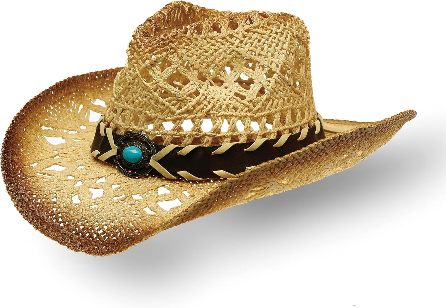 Western Straw Cowboy and Cowgirl Hats with Decorative Bands - Unisex Wide Brim Raffia Style Sun H... | Amazon (US)