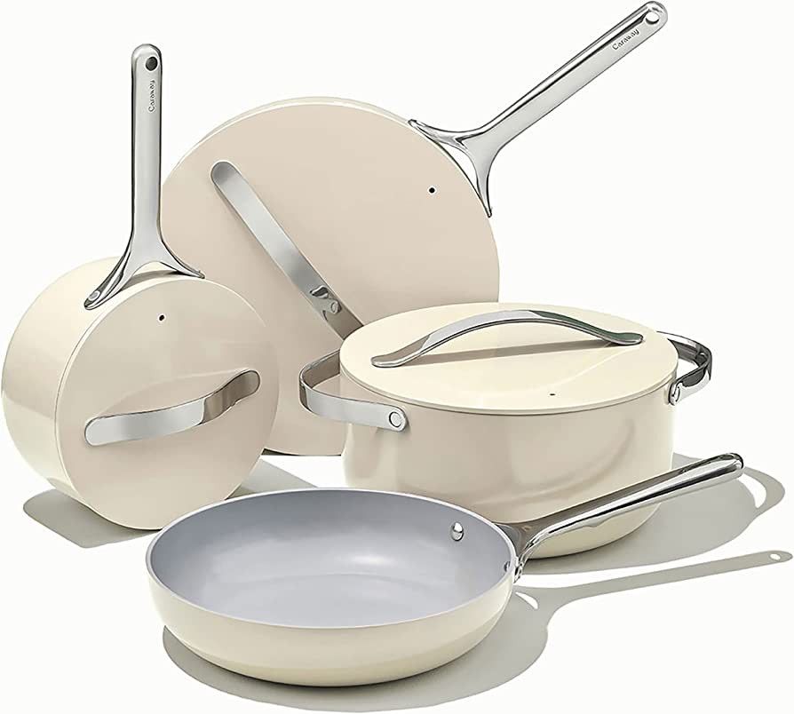 Caraway Nonstick Ceramic Cookware Set (12 Piece) Pots, Pans, Lids and Kitchen Storage - Non Toxic... | Amazon (US)