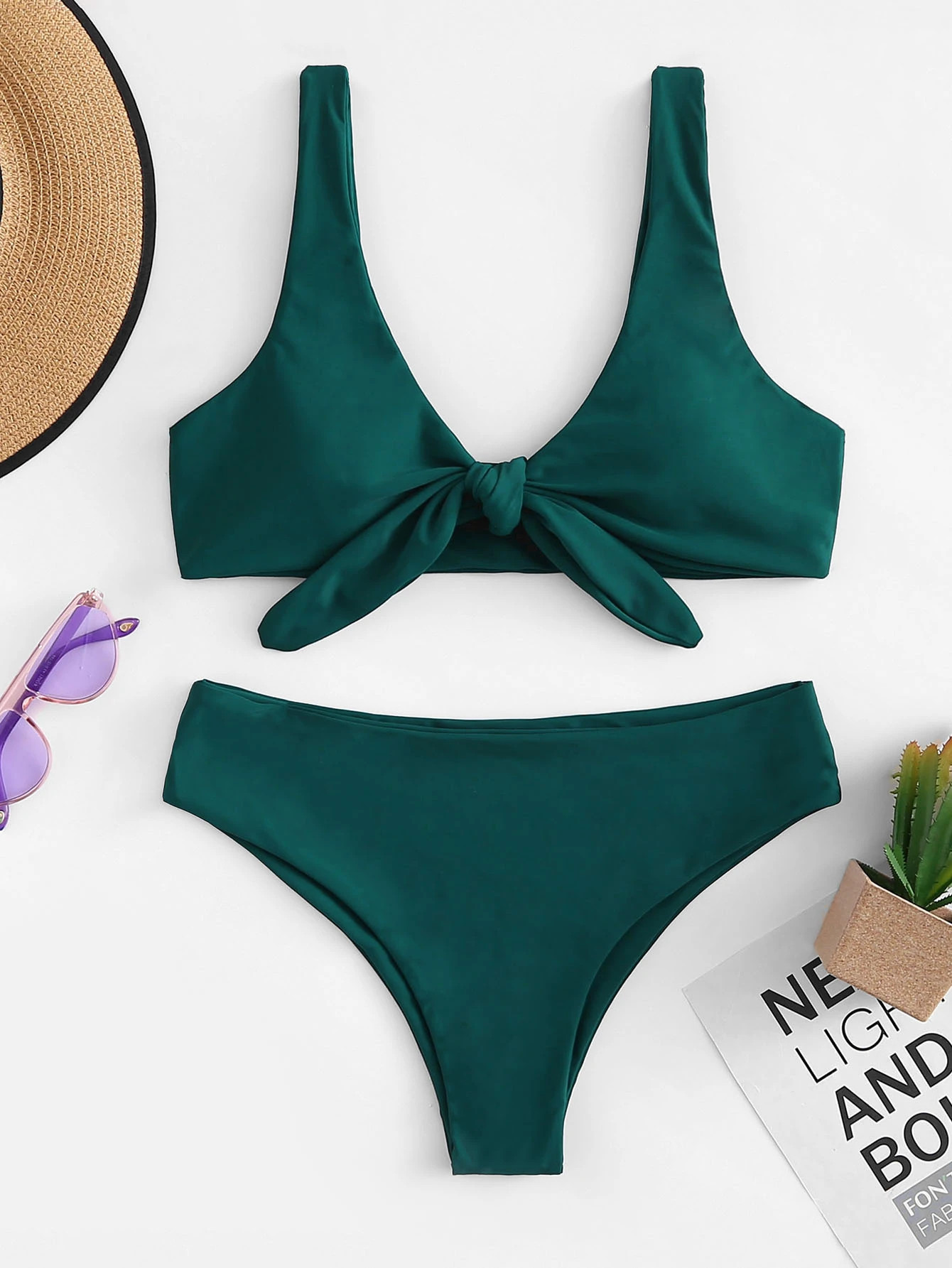 Knot Front Top With Panty Bikini Set | SHEIN