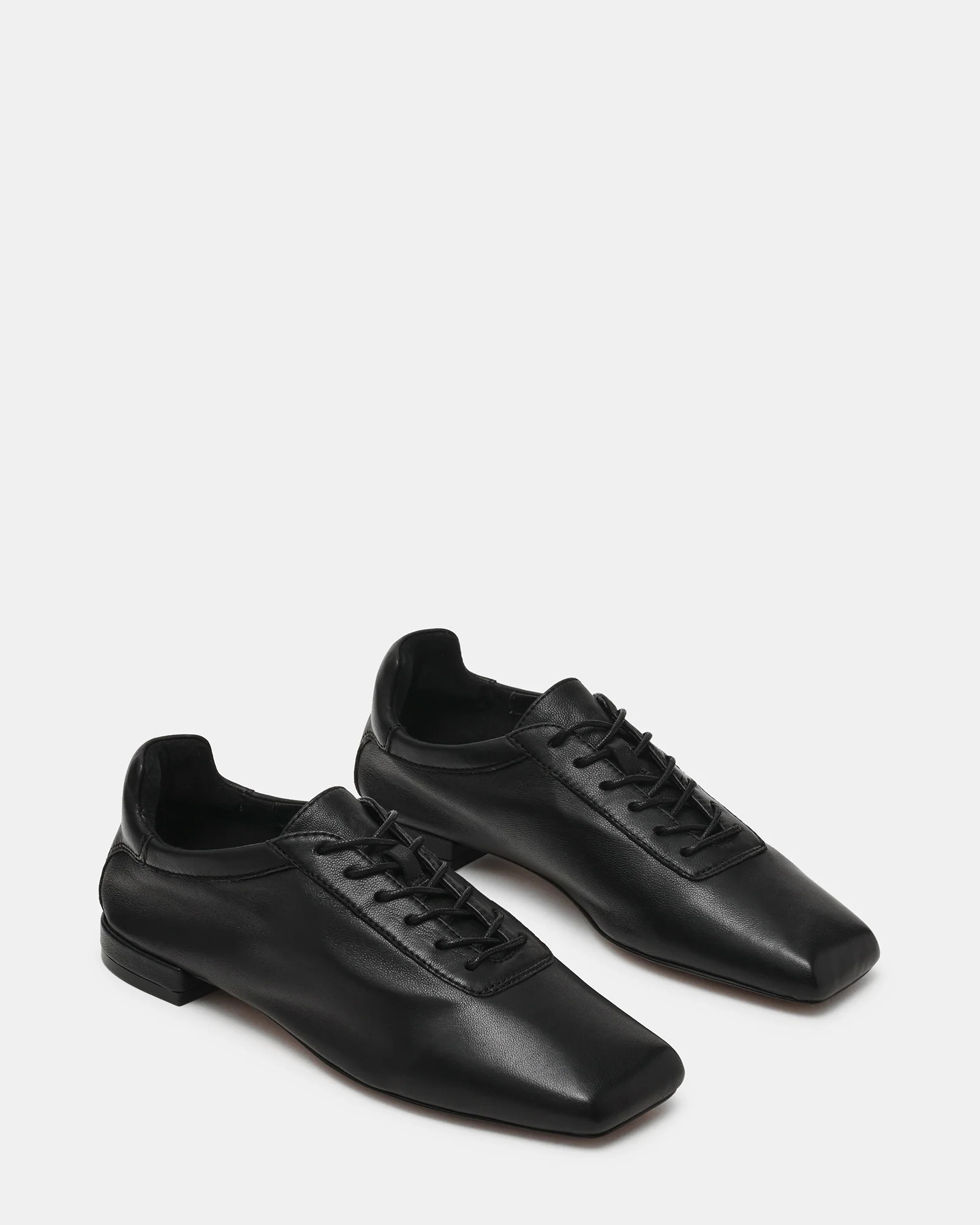 DELPHY Lace-Up Black Leather Square-Toe Women's Flat | Steve Madden (US)
