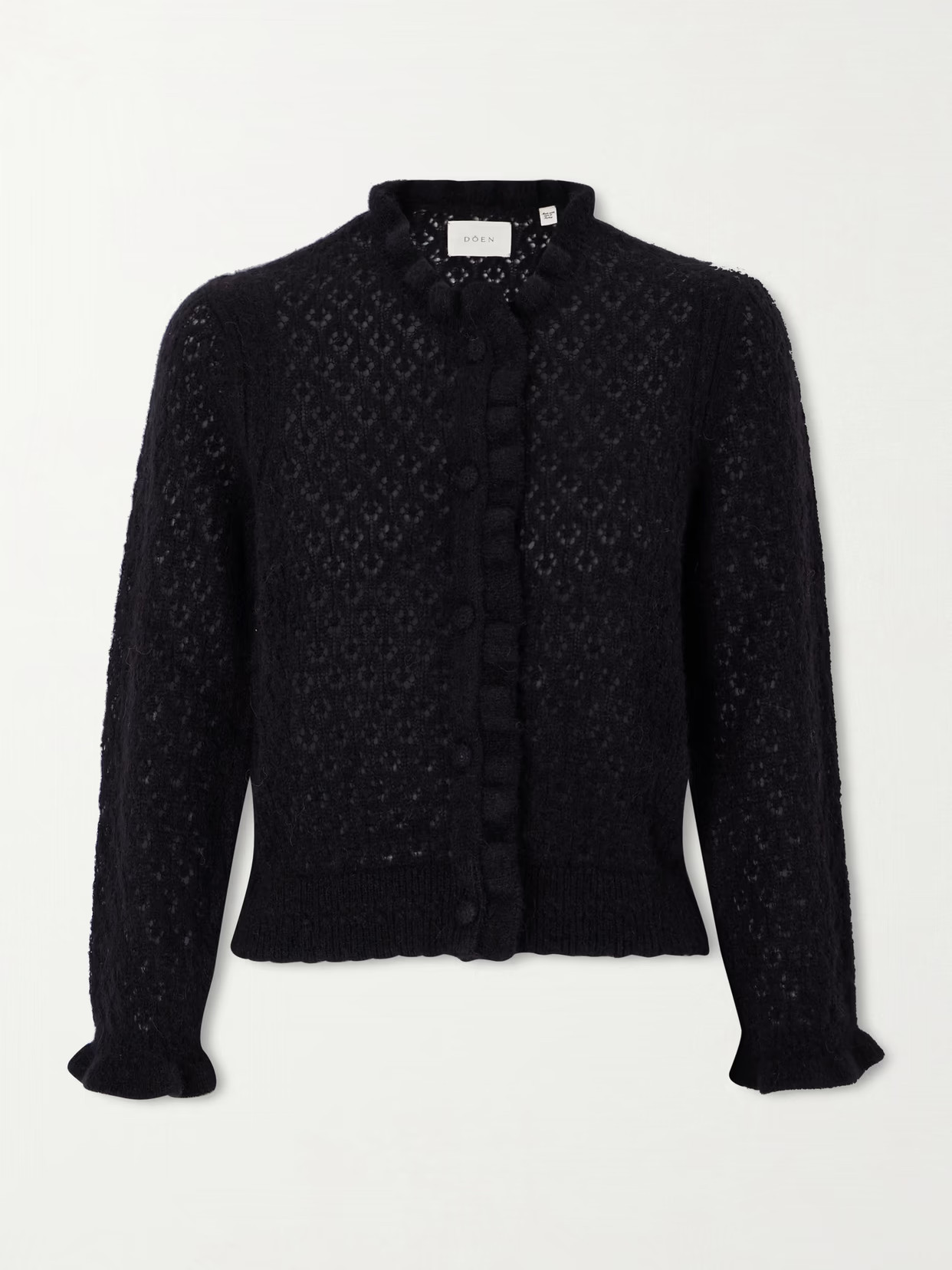DÔEN - Claudie Ruffled Pointelle-knit Alpaca And Wool-blend Cardigan - Black | NET-A-PORTER (US)