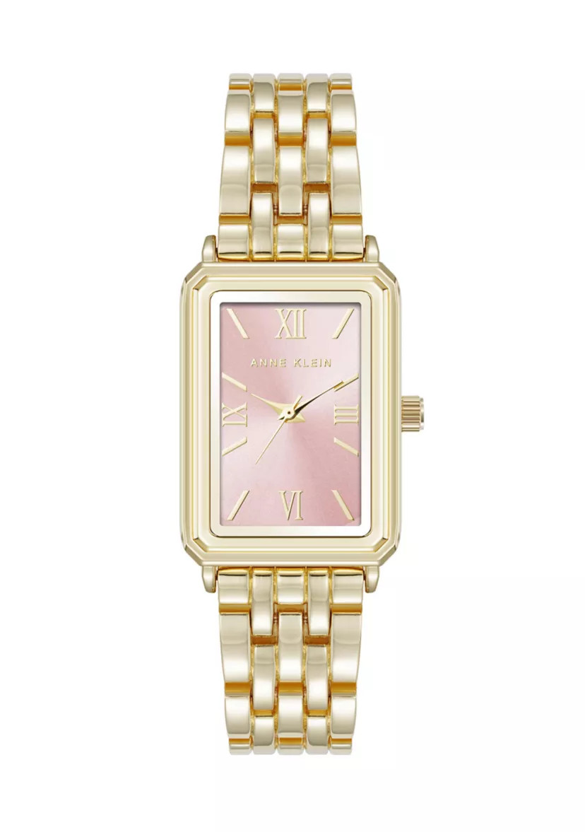 Women's Quartz Rectangular Estate Gold Tone Metal Alloy and Pink Dial Watch | Belk