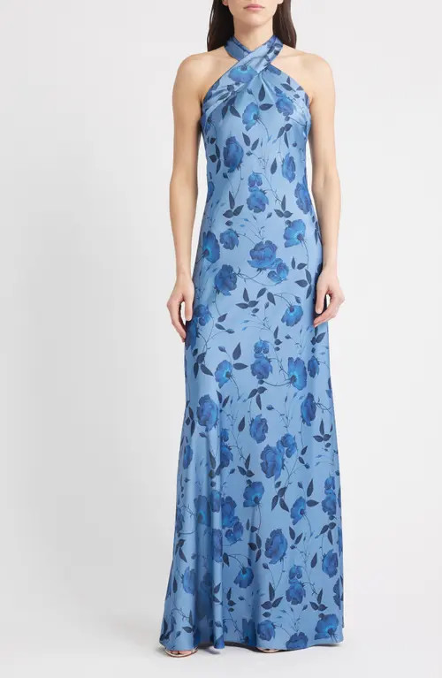 Sachin & Babi Laurant Floral Sleeveless Satin Crepe Gown in Wild Steel Roses at Nordstrom, Size 10 | Nordstrom