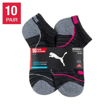 Puma Ladies 10 Pair CoolMax No Show Socks (Black) | Walmart (US)