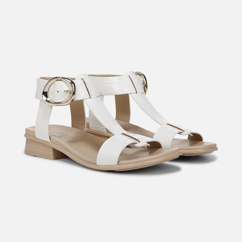 Naturalizer Brandy Sandals, White Faux Leather, 6.0W Strappy Style, Open Toe, Block Heels | Naturalizer