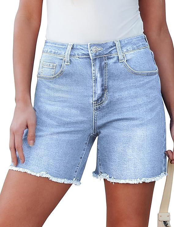 luvamia FleXclusive Jean Shorts for Women Trendy High Waisted Stretchy Denim Summer Raw Hem Mom L... | Amazon (US)