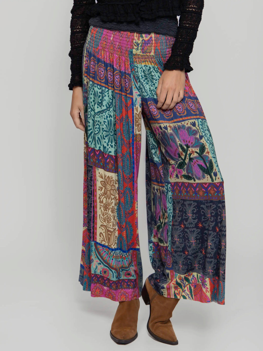 Make A Move "ButterSoft" Knit Palazzo Pant - Boho Blooms Patchwork | Natural Life