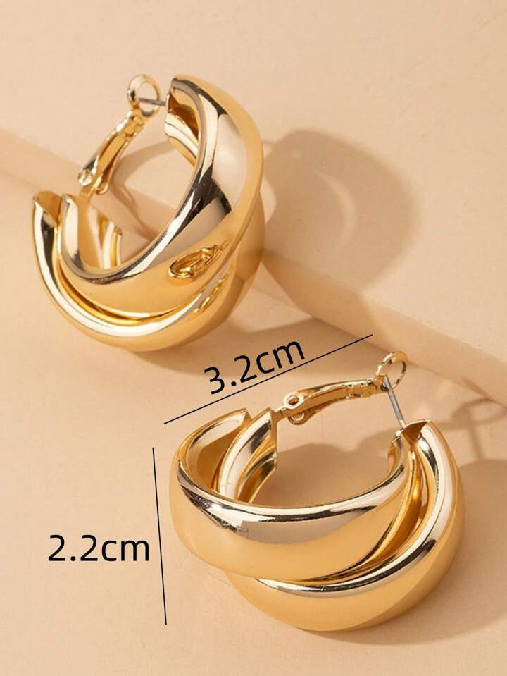 1 Pair Women's Metal Double Layer Circular Hoop Earrings | SHEIN