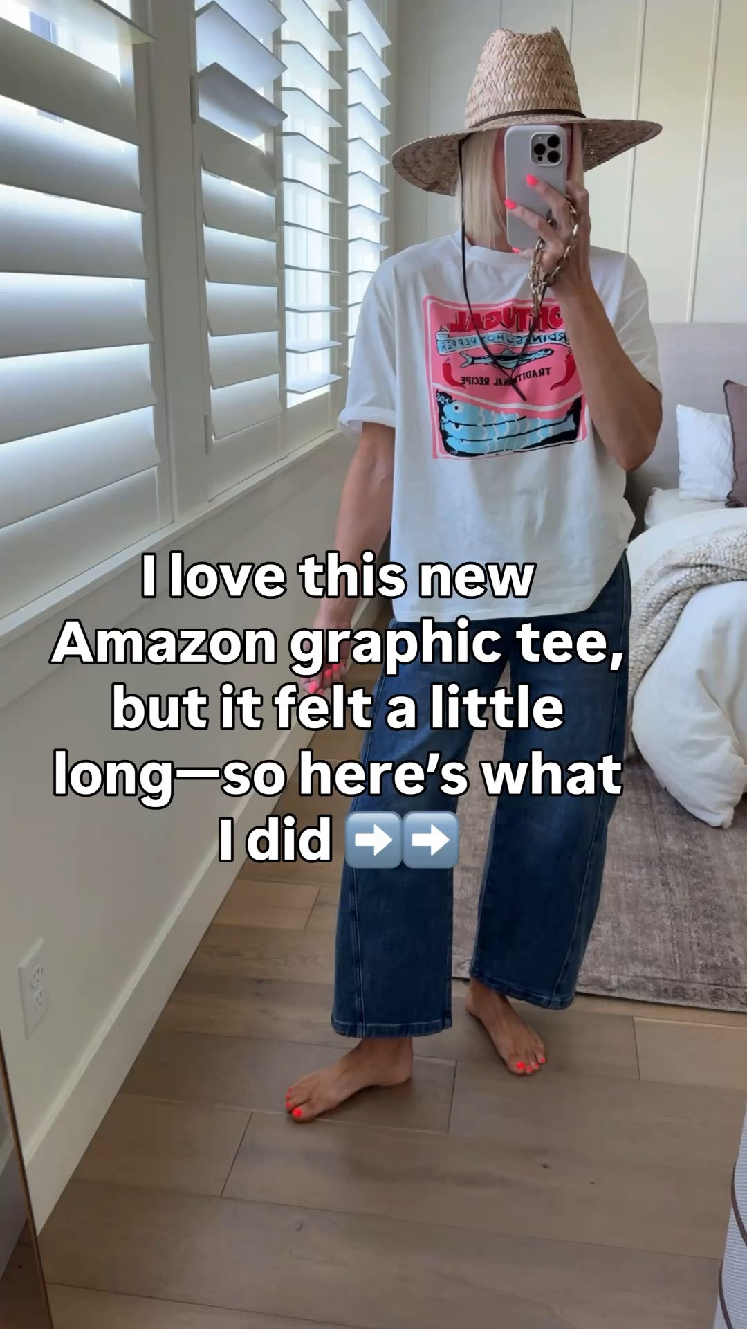 Most fun graphic t shirt for summer! I wanted a more cropped fit, so I cut the length to just below my below belly button. Look for less mother jeans + the most flattering denim shorts.
Everything fits tts

#LTKMothersDay #LTKmomlife #LTKOver40