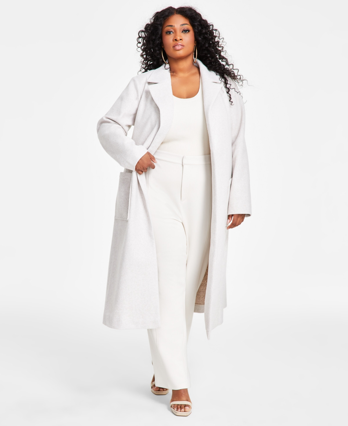 Nina Parker Trendy Plus Size Belted Trench Coat - Oatmeal | Macy's