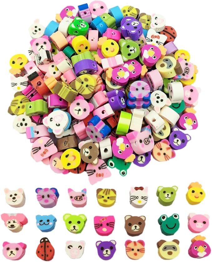 200pcs Animal Clay Beads-Polymer Clay Beads Charms for Bracelet Necklace Jewelry Making (Animal) | Amazon (US)