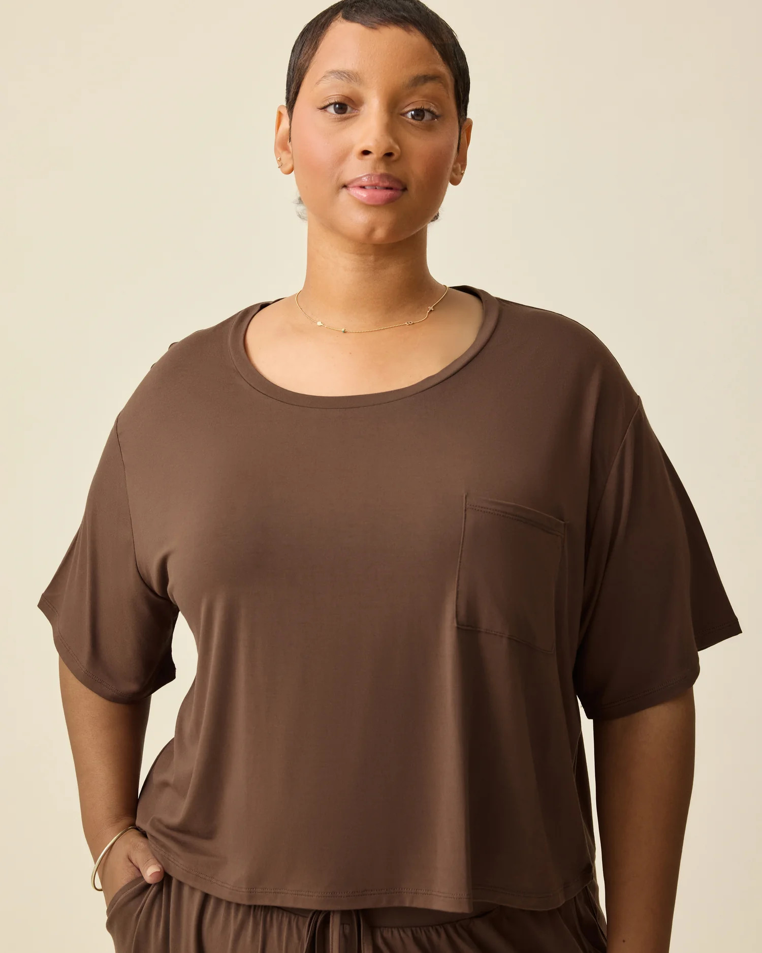 Aria Bamboo Casual Cropped Short Sleeve Top | Chocolate - Kindred Bravely | Kindred Bravely