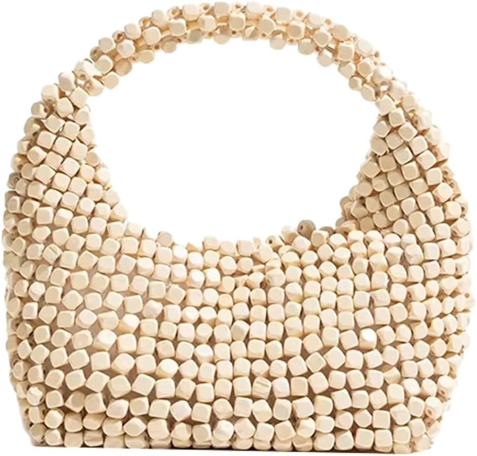Wooden Beaded Clutch Purses Women Handmade Crescent Shoulder Handbags Small Beaded Hobo Tote Vint... | Amazon (US)
