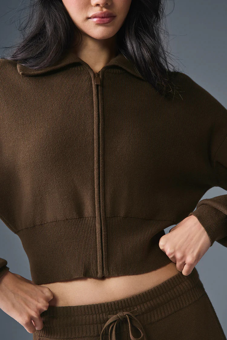 Scholar Knit Cropped Full Zip Jacket - Espresso | Alo Yoga (US)