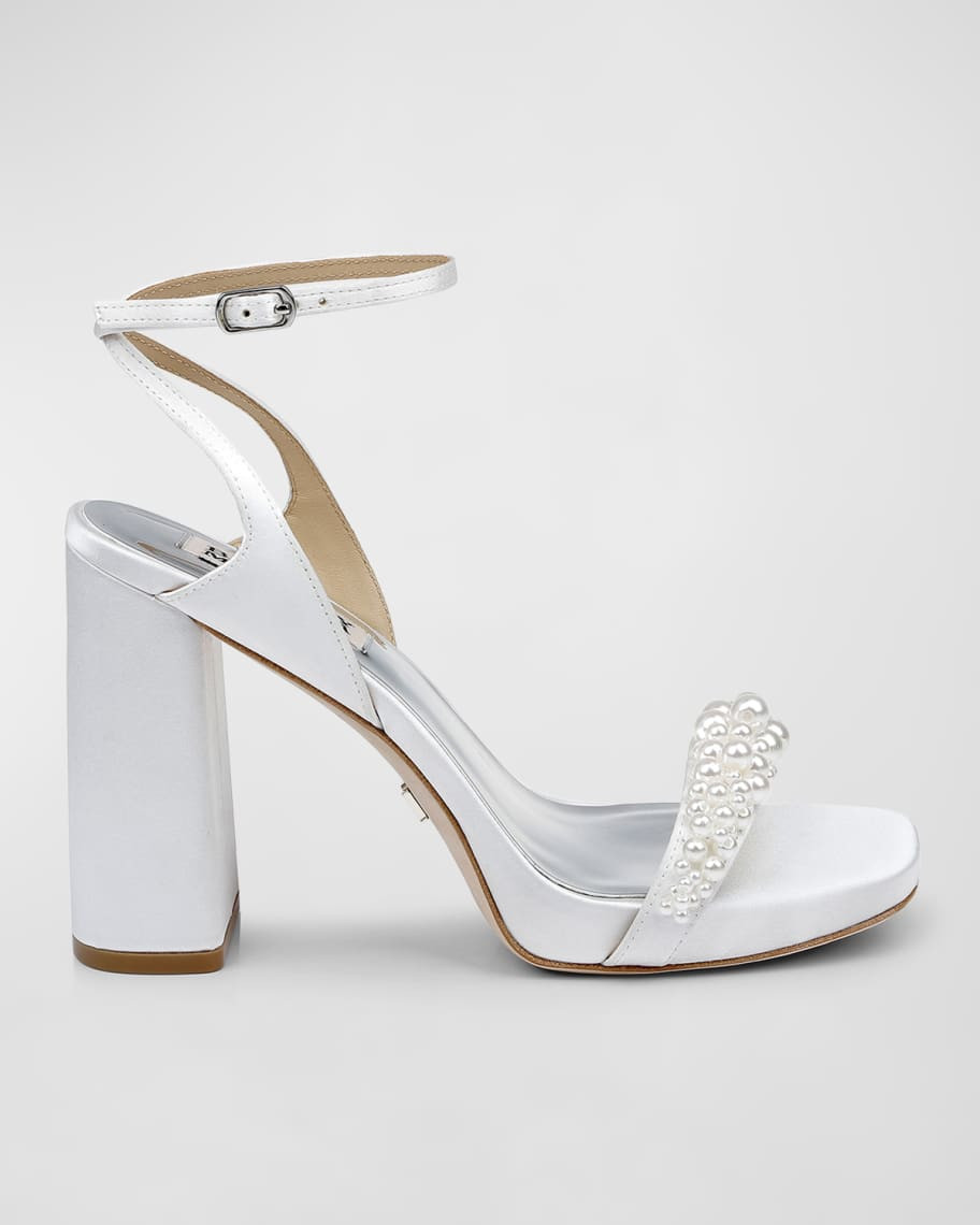 Badgley Mischka Calida Pearly Ankle-Strap Silk Sandals | Neiman Marcus