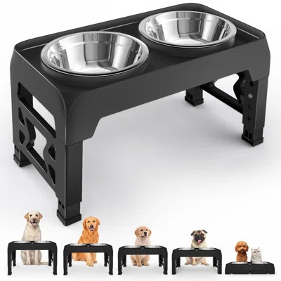 Elevated Dog Bowls For Medium Large Dogs - 5 Height Adjustable Mess Proof Raised Bowl Stand With 2 44Oz Stainless Steel Food Bowls Dish Set Adjusts To | Wayfair North America