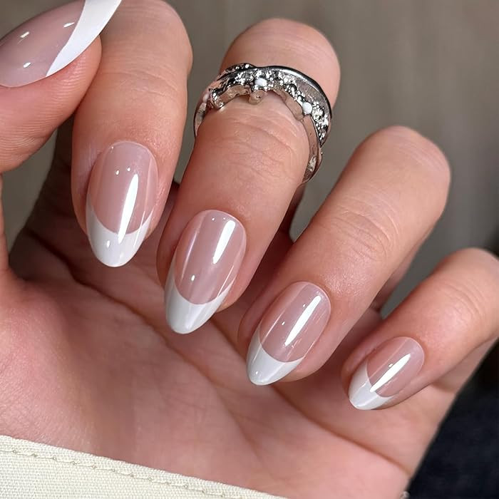 UNA GELLA Press On Nails Almond: French Tip White Soft Gel Press Ons Short Kit with Nail Tips Glu... | Amazon (US)