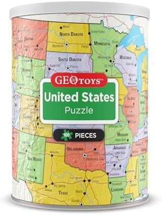 Geotoys United States Mini Puzzle - 100 Piece Puzzles for Kids and Adults in Portable Can, 13" x ... | Amazon (US)