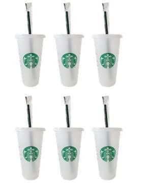 Starbucks 6 Pack Reusable Venti 24oz Frosted Cold Cup With Lid and Green Straw w/Stopper | Amazon (US)