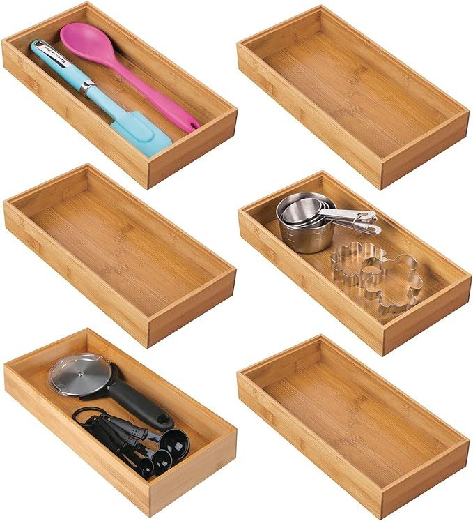 mDesign Bamboo Kitchen Cabinet Drawer Organizer Stackable Tray Bin - Multipurpose - Use in Drawer... | Amazon (US)