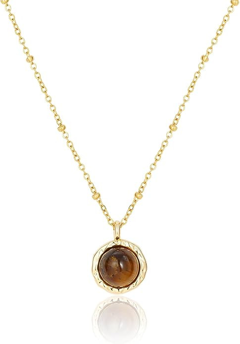 Tigers Eye Necklace Brown Pendant Gold Necklaces for Women Jewelry Collection Mother of Pearl Dai... | Amazon (US)