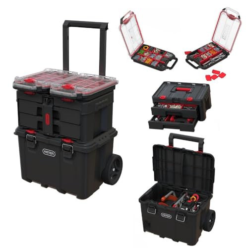 Stack N’ Roll 4-Piece Rolling Tool Storage System – Includes Large Rolling Tool Box, 2-Drawer Tool Box & 2 Tray Organizers | Modular Stackable Tool Storage with Wheels for Garage & Workshop | Amazon (US)