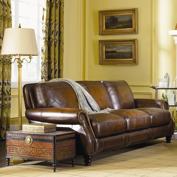 Hooper 84" Genuine Leather Rolled Arm Sofa | Wayfair Professional