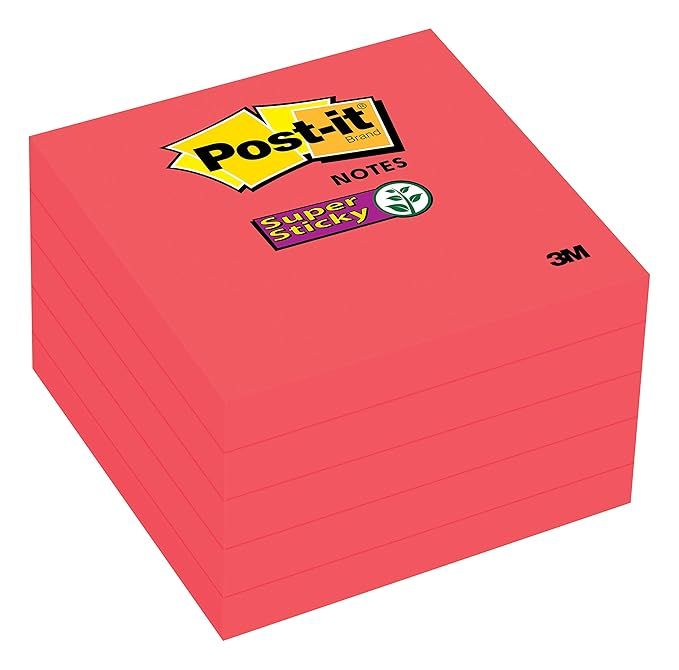 Post-it Super Sticky Notes, 2x Sticking Power, 3 x 3-Inches, Red, 5-Pads/Pack (654-5SSRR) | Amazon (US)