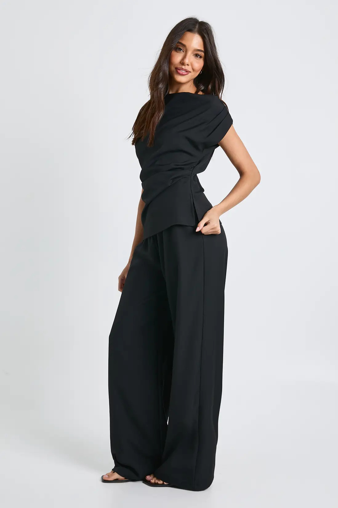 One Shoulder Longline Top & Straight Leg Trouser Co-ord | Boohoo.com (UK & IE)
