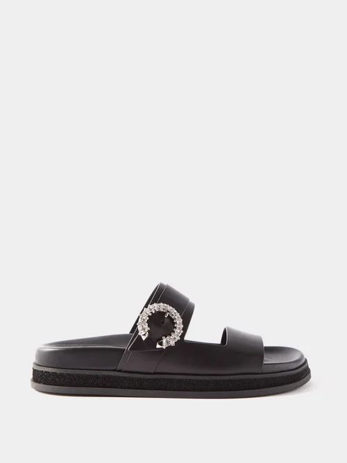 Jimmy Choo - Marga Crystal-embellished Leather Slides - Womens - Black | Matches (US)