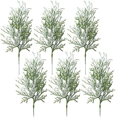 6 Pack 16" Snowy Artificial Cedar Pine Branches Sprigs Frosted Faux Cedar Twig Stems Greenery Ced... | Amazon (US)