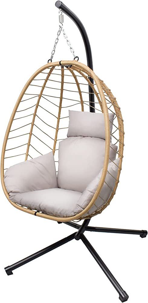 VARVIND Hammock Chair,Swing Egg Chiar with Stand and Cushions, Pillow, Foldable Wicker Rattan Han... | Amazon (US)