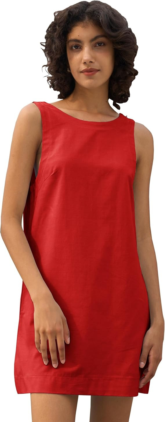 Womens Summer Crew Neck Sleeveless Open Back Dress Casual Beach Sunshine Cotton Linen Mini Dress | Amazon (US)