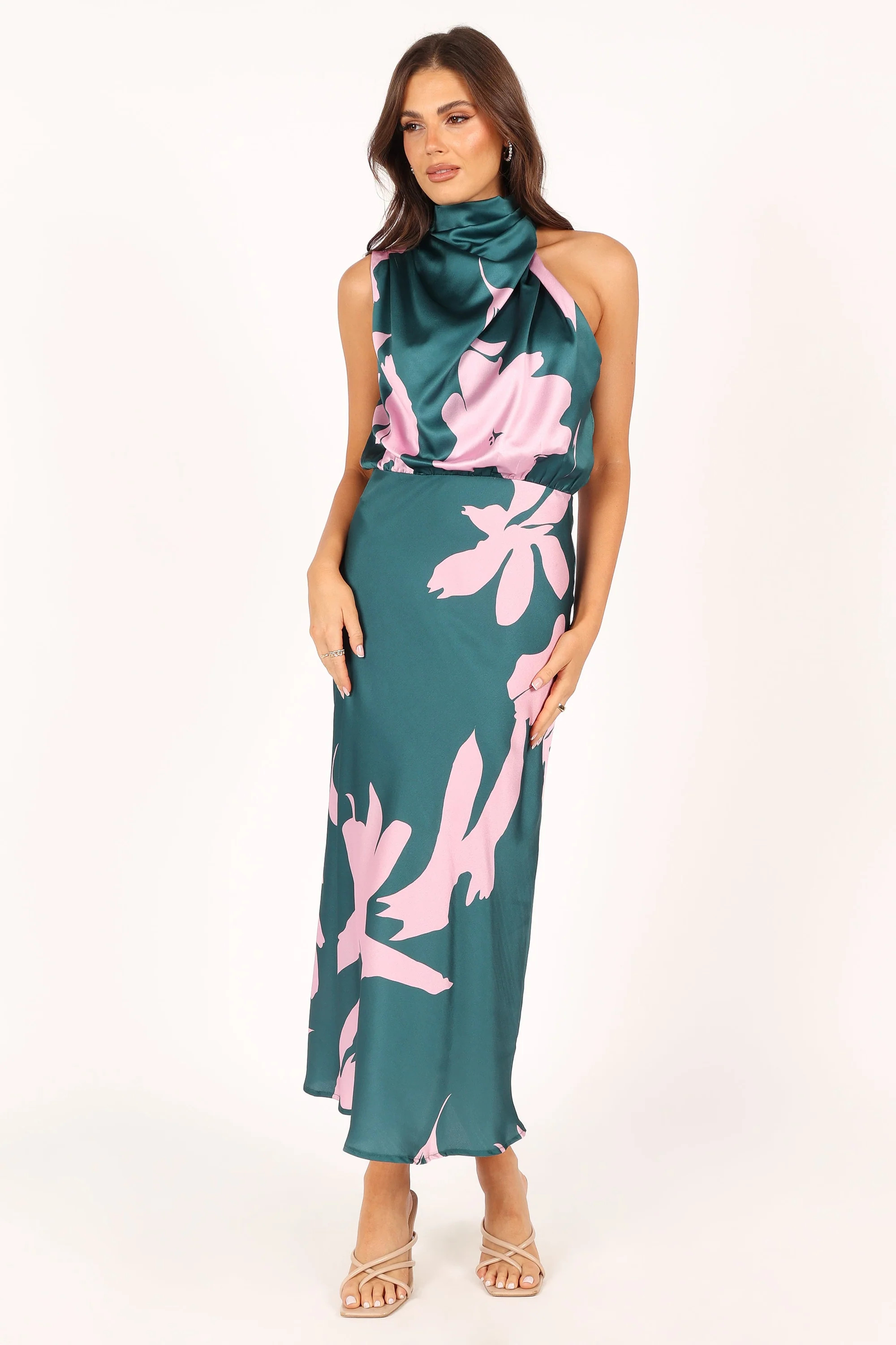 Anabelle Halter Neck Midi Dress - Green Pink | Petal & Pup (US)