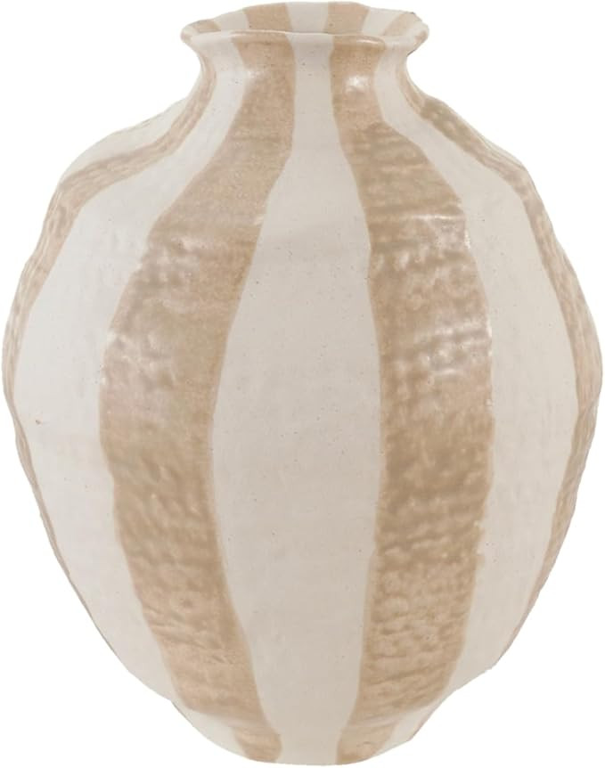 Bloomingville Round Stoneware Striped Dolomite Vase, Beige and White | Amazon (US)