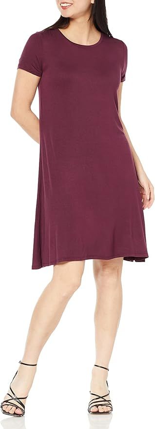 Amazon Essentials Women's Short-Sleeve Scoop Neck Swing Dress (Available in Plus Size) | Amazon (US)