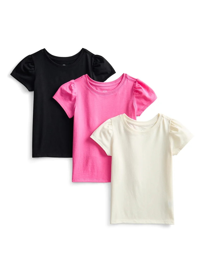 Wonder Nation Toddler Girls Tees with Short Sleeves, 3-Pack, Sizes 18M-5T | Walmart (US)