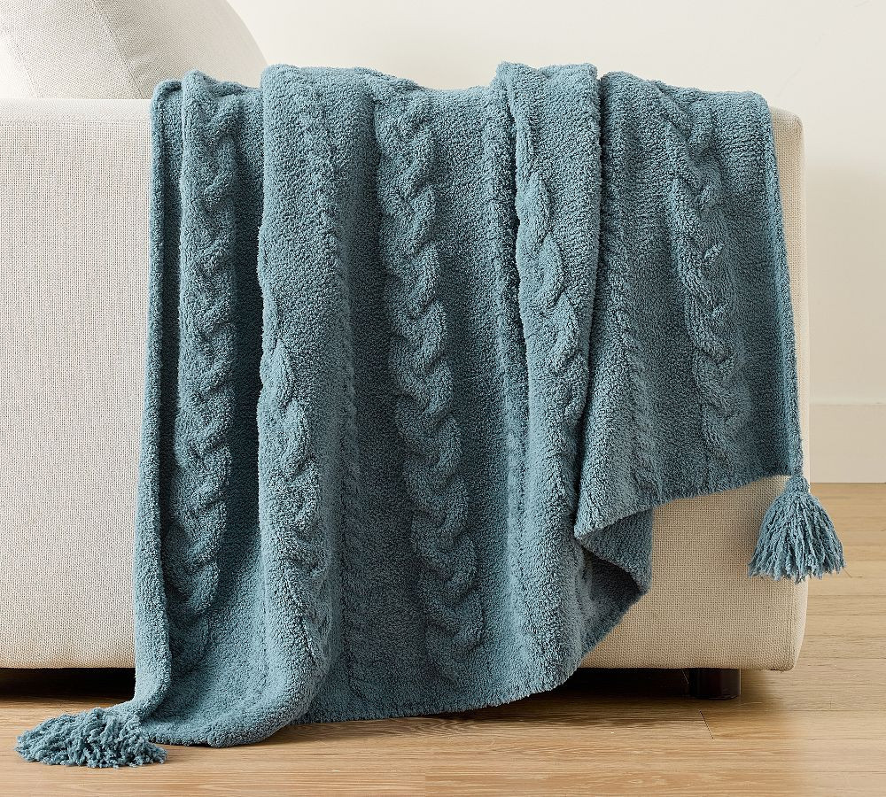 Classic Cable Knit Throw, Steel Blue, 50"" x 60 | Pottery Barn (US)