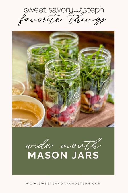 Wide mouth mason jars are a must for meal prep. I love how the larger mouth allows easily assembly of salads. I’ve included lids that are a great alternative for the metal canning lids. Kitchen essentials, meal prep essentials, Amazon finds, mason jar. Full recipe on www.sweetsavoryandsteph.com.

#LTKhome