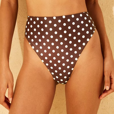 Women's High Waist Extra Cheeky Extra High Leg Bikini Bottom - Wild Fable™ Brown Polka Dot XL: Recycled Polyester, Pull-On | Target