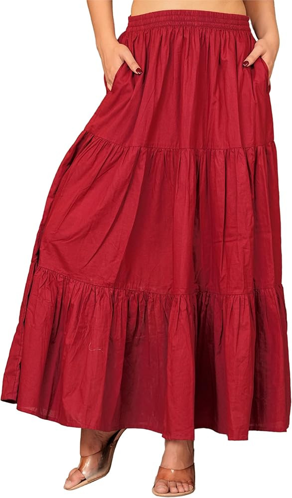 Gifts for Her Womens Casual Summer Cotton Maxi Dress Long Skirt Dress A-Line Flared Tiered Midi S... | Amazon (US)