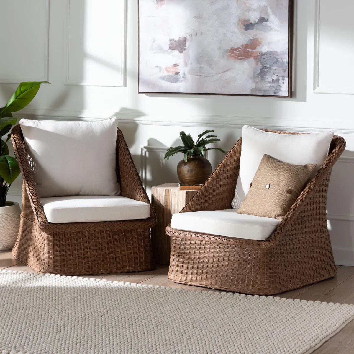 Hokku Designs Bali & Pari Derris Bohemian Peanut Brown Braided Rattan 2-Piece Arm Chair Set | Way... | Wayfair North America