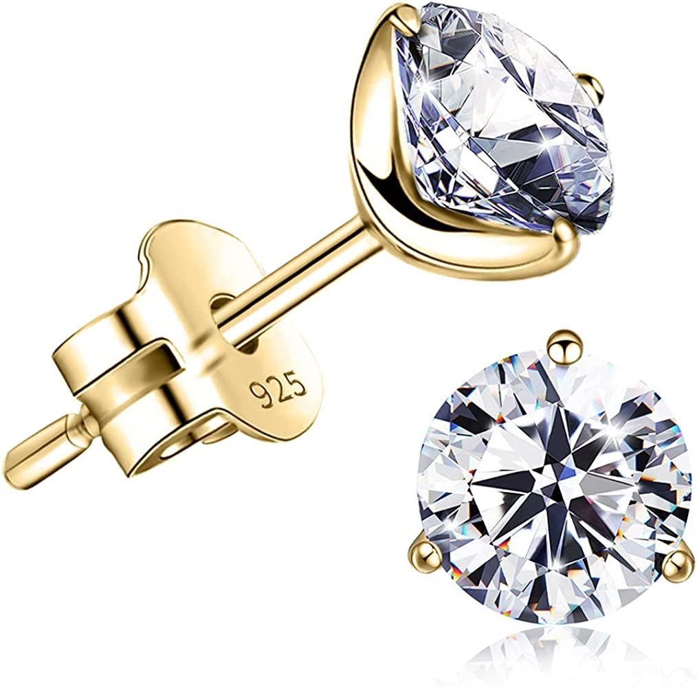 "STUNNING FLAME" 18K Gold Plated Silver Brilliant Cut Simulated Diamond Cubic Zirconia Stud Earrings | Amazon (US)