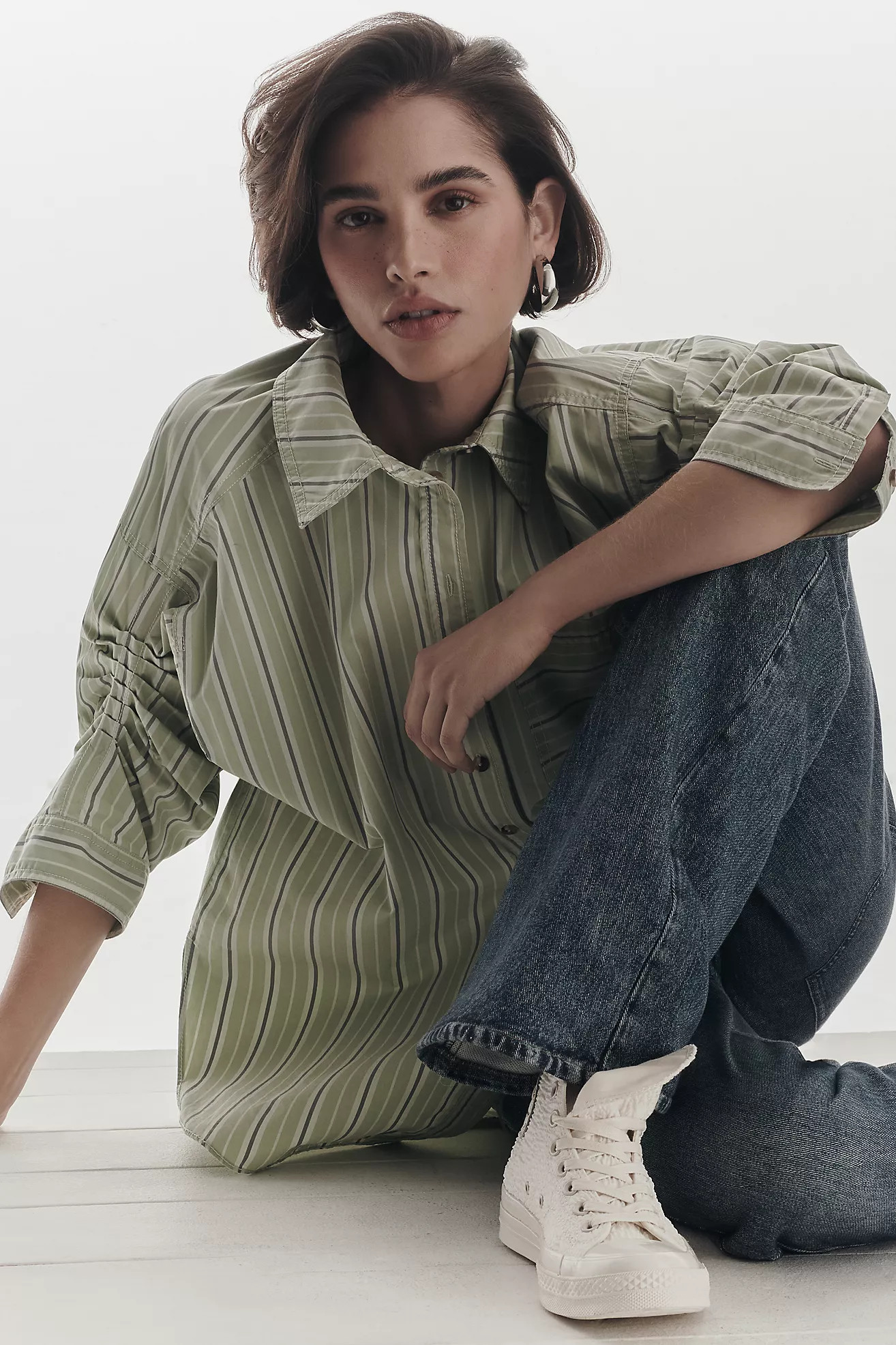 Pilcro Ruched Sleeve Buttondown Shirt | Anthropologie (US)