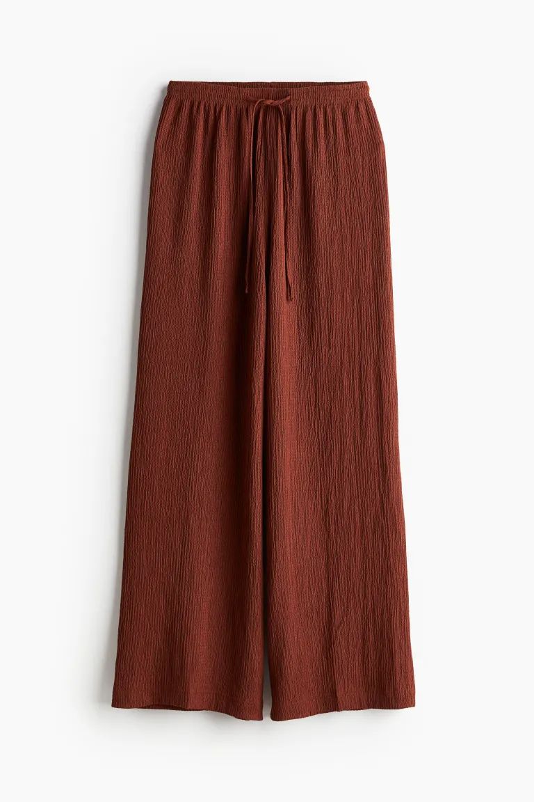 Wide pull-on trousers - High waist - Long - Brown - Ladies | H&M GB | H&M (UK, MY, IN, SG, PH, TW, HK)