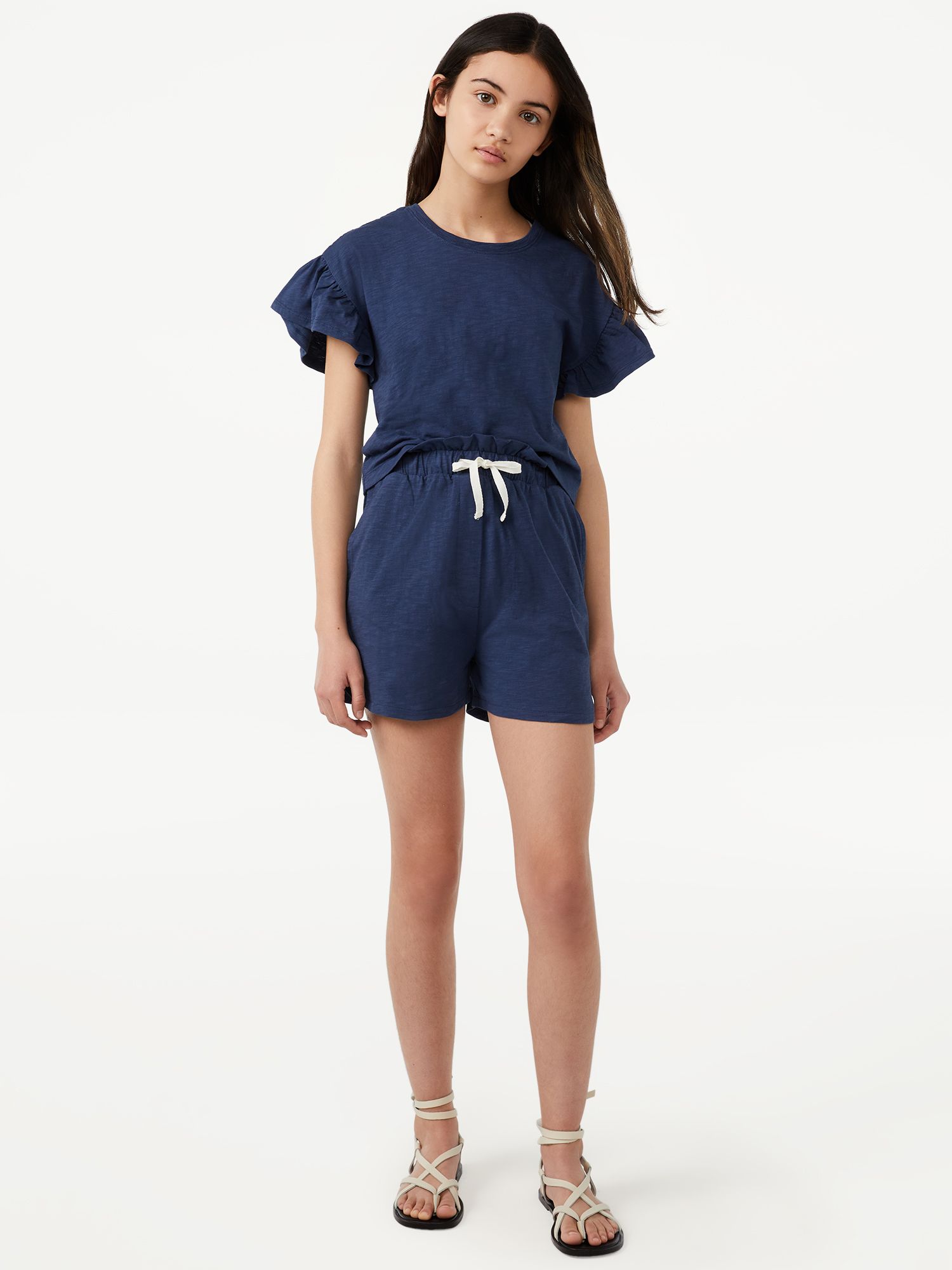Free Assembly Girls Bell Sleeve T-Shirt and Shorts, 2-Piece Set, Sizes 4-18 - Walmart.com | Walmart (US)
