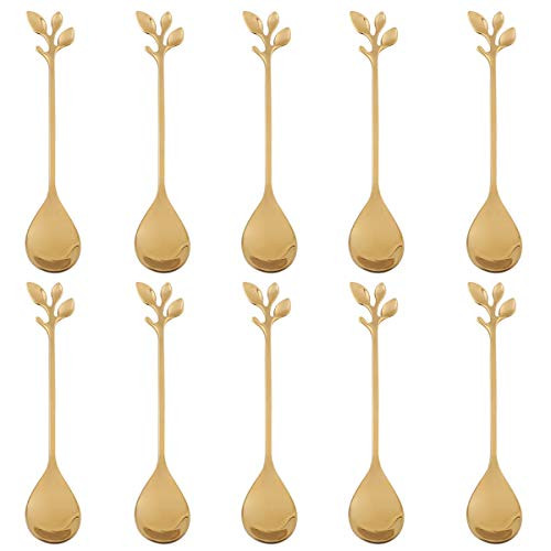 Stainless Steel Gold Leaf Coffee Spoon-AnSaw 10 Pcs Creative Tableware Dessert Spoons, Stirring, Mix | Amazon (US)